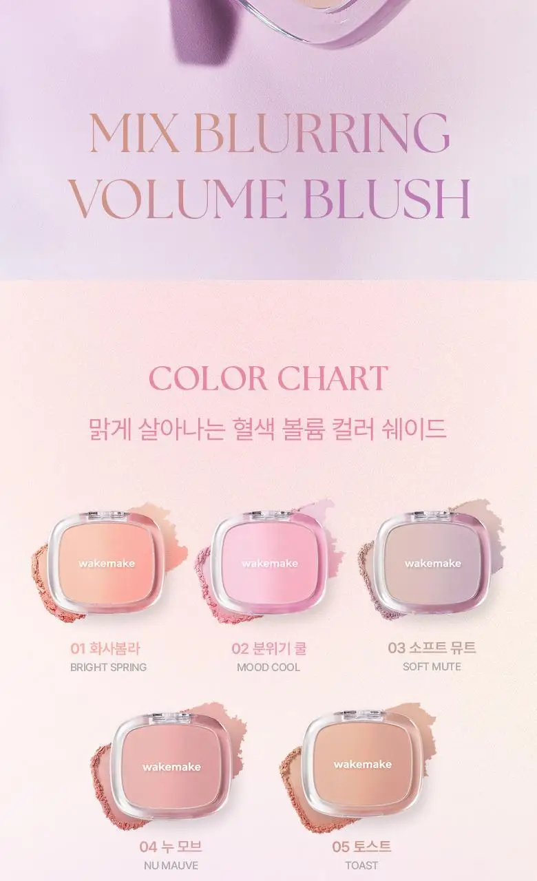 [아이돌블러셔/단종템부활] 웨이크메이크 믹스 블러링 볼륨 블러셔 5COLOR 상세페이지 2